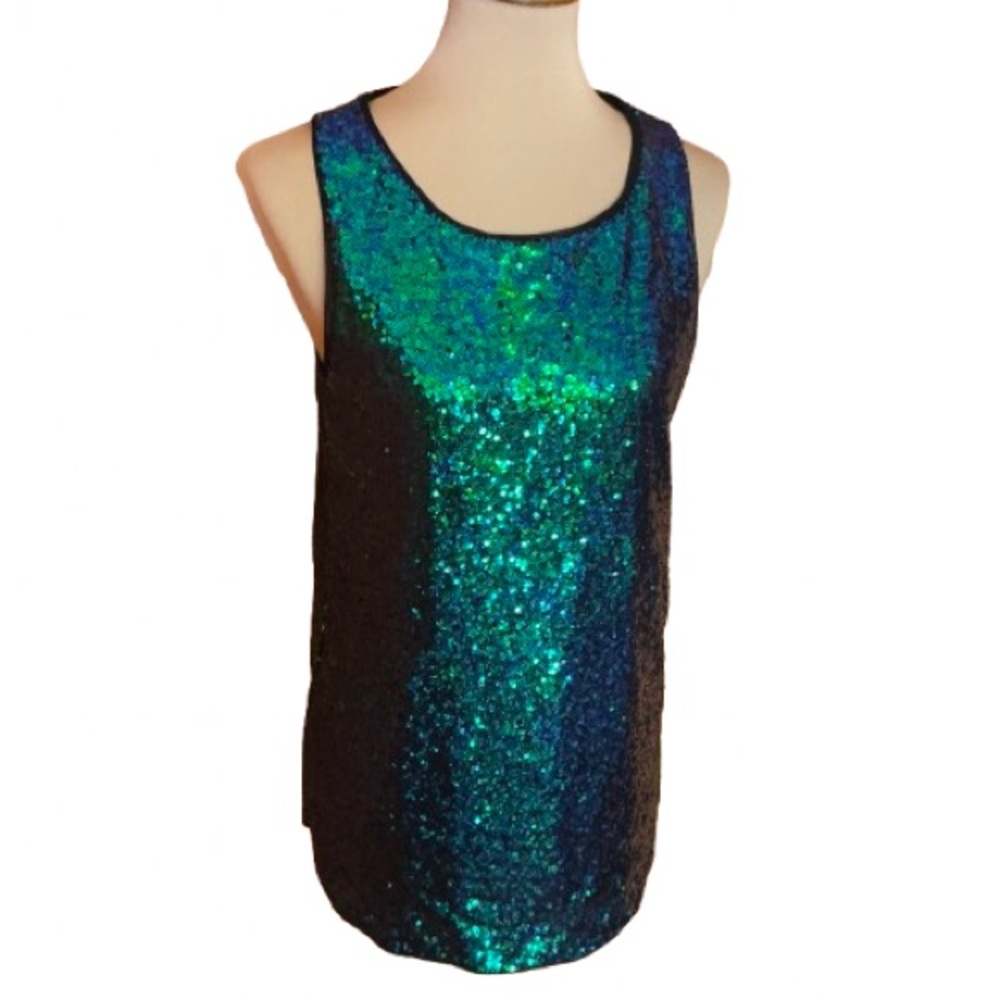 Zeagoo blue n green sequined raver tank top
